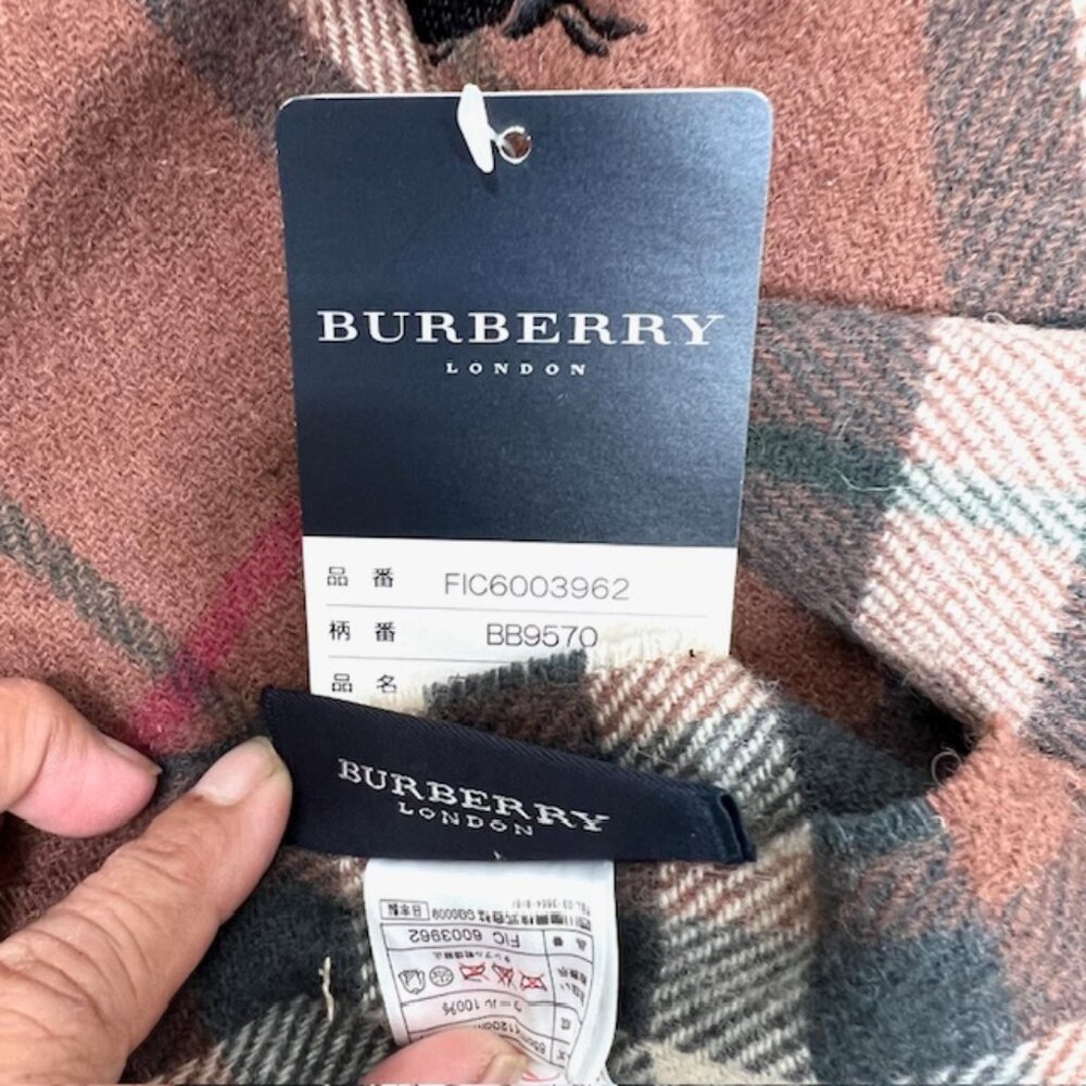 Tag On-Burberrys Scarf/Shawl 100% Lambwool Bugendy Plaid Embroid 50"x27" (18 - Picture 7 of 14